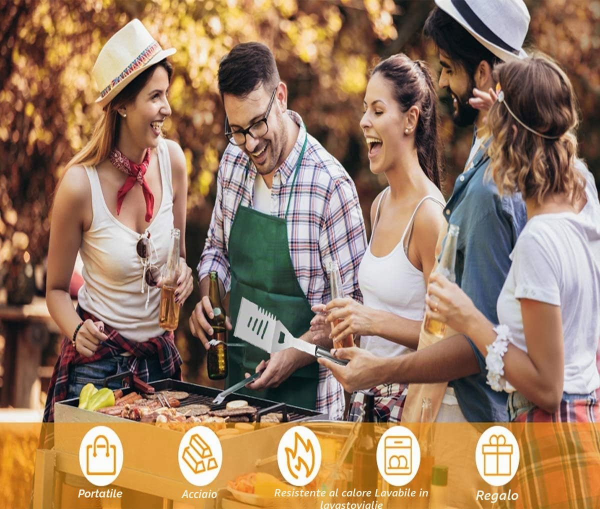 Set di Utensili Barbecue, 3 Pezzi Kit di Accessori per Barbecue Set - Completo Attrezzi BBQ in Acciaio Inossidabile Posate per Campeggio/Regalo per Natale, Compleanno, Regalo di papà Ideale per