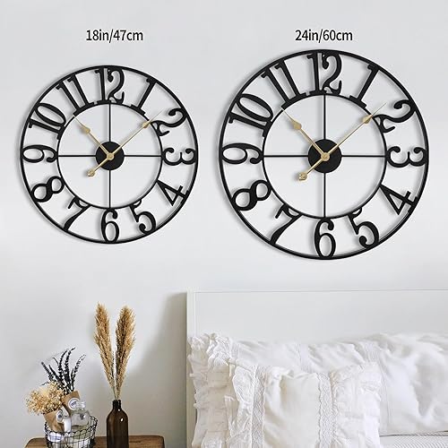 Vista 32 de Large Wall Clock, Metal Retro Roman Numeral Clock, Modern Round Wall Clocks Almost Silent, Easy to Read for Living Silver