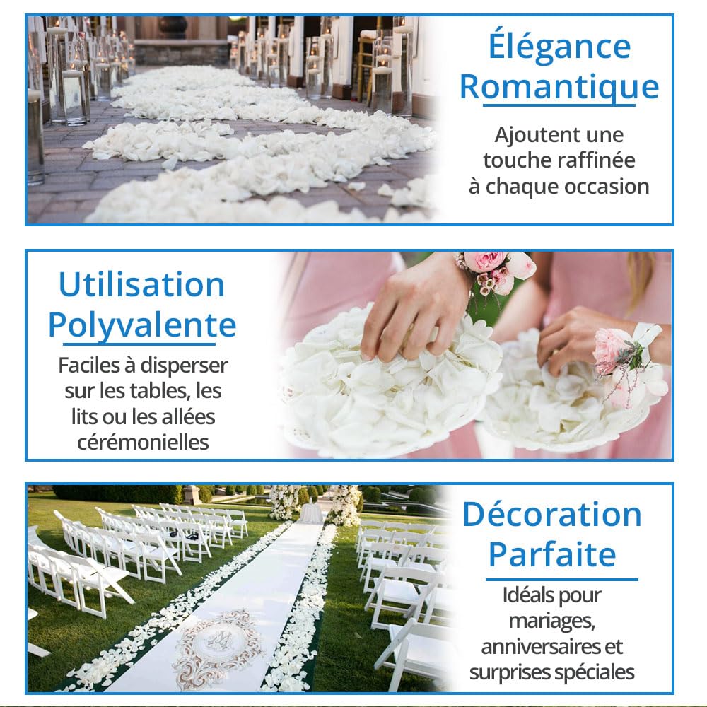 Jonami 1200 Pétales de Rose Artificielle Blanc en Soie Décoration Saint Valentin Mariage
