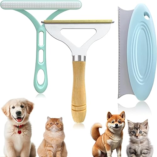 Paquete de 3 removedores de pelo de mascotas, herramienta de eliminación de pelo de perro y gato, limpiador de pelusa profesional, raspador de