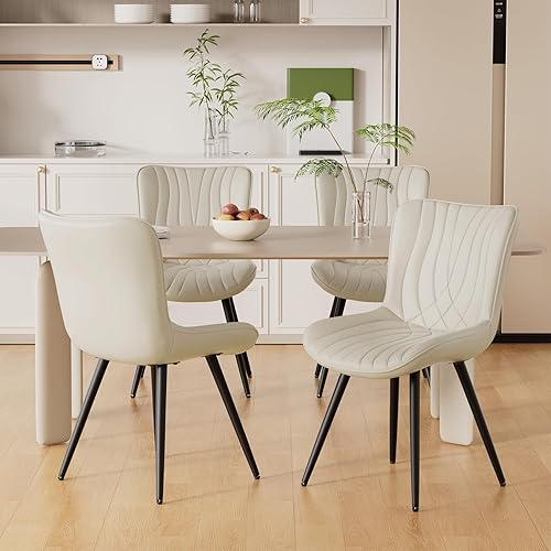 Juego de 4 sillas de comedor de piel sintética, tapizadas, cómodas, sillas de comedor modernas, sillas auxiliares sin brazos de cocina con patas de