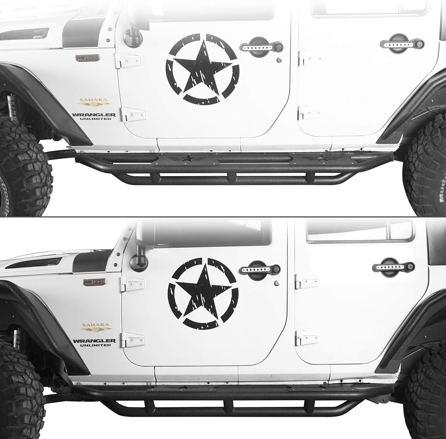 Hooke Road Wrangler JKU Side Step Running Board Nerf Bars Compatible with 2007-2018 Jeep Wrangler JK Unlimited 4 Doors