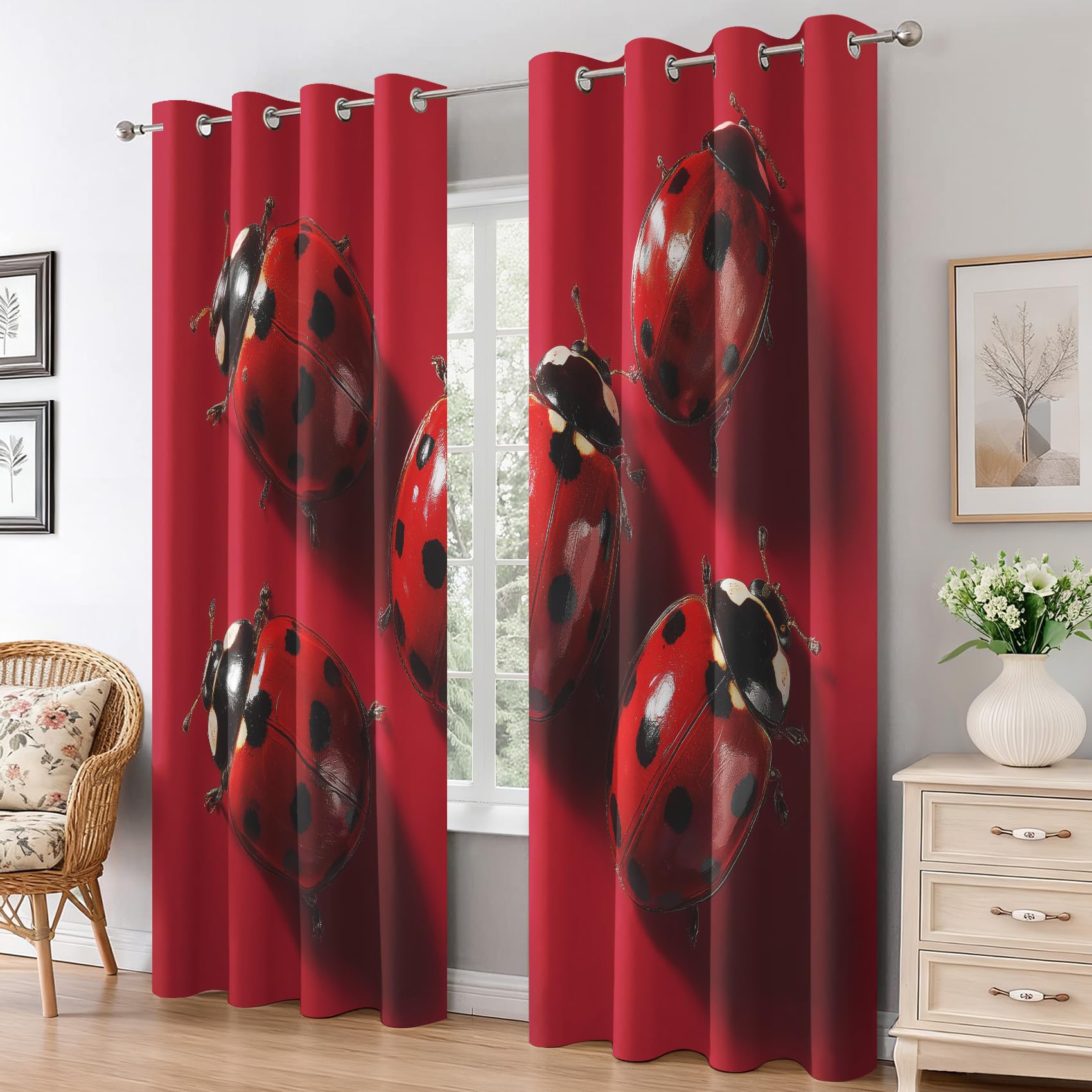 Generisch Vorhänge Marien Bunt Käfer, Bunt Käfer Insekt Vorhang Blickdicht mit Ösen, Gardinen Wohnzimmer Schlafzimmer Deko, Verdunklungsvorhänge 2er Set, 245 x 140 cm (H x B) K12