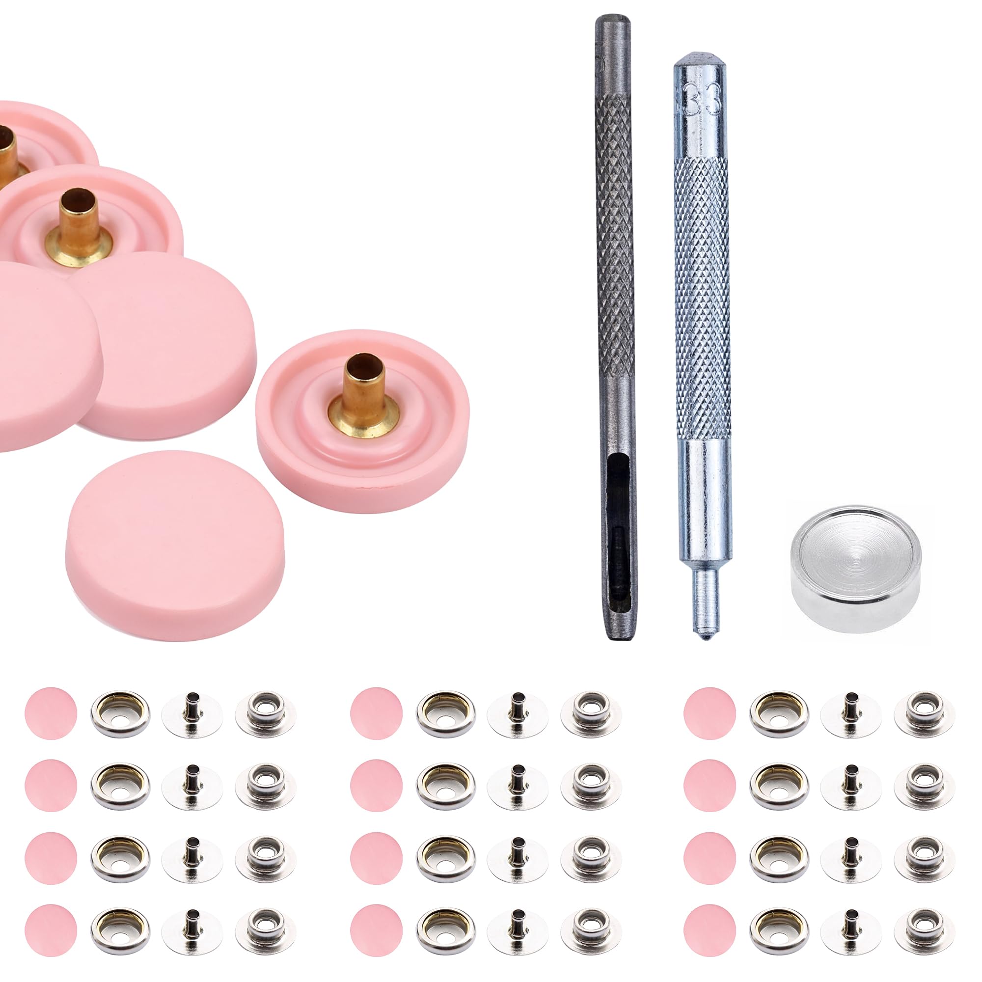 Boutons-pression pour vestes et sacs à main en cuir 15 mm or rose 100 pcs