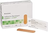 McKesson Sterile Fabric Adhesive Bandages 1x3 Inch Strips 100 Count - Breathable Flexible Wound Care for Cuts Scrapes