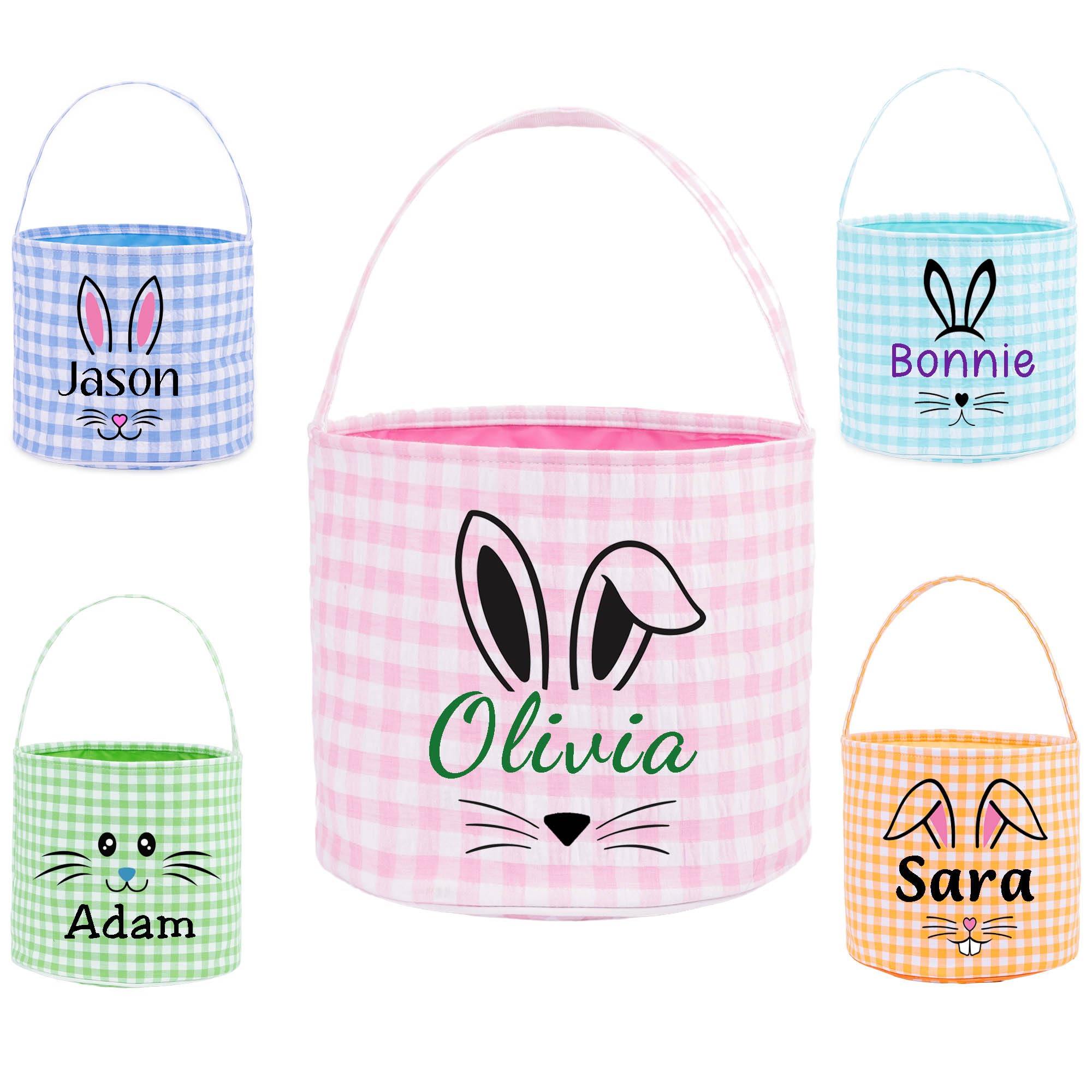 Personalized Easter Basket for Girls, Custom Bunny Easter Storage Basket Bag for Kids New Baby Gift Bag Easter Party Candy Bag