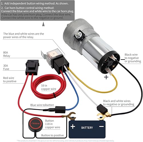 Vista 16 de FARBIN Bocina musical con sonido musical de 6 trompetas con compresor, juego de melodía de padrino, rojo, 12 V, 150 db, para tren, camión