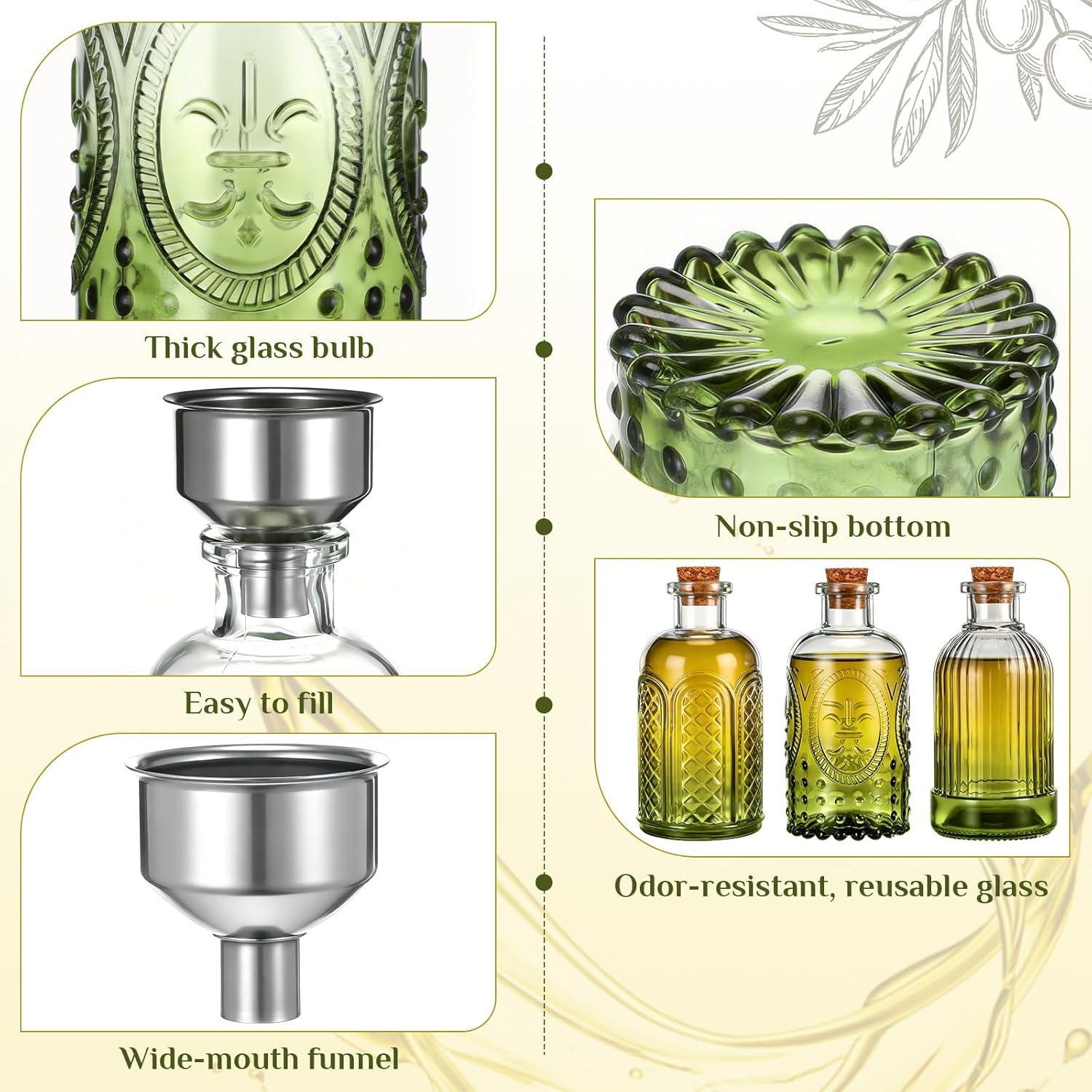 Hushee 12 Sets Olive Oil Dispenser Bottle with Stopper, 6.76 oz Glass Oil Cruet Dispenser with Label for Wedding Baby Shower Party Favors Gifts