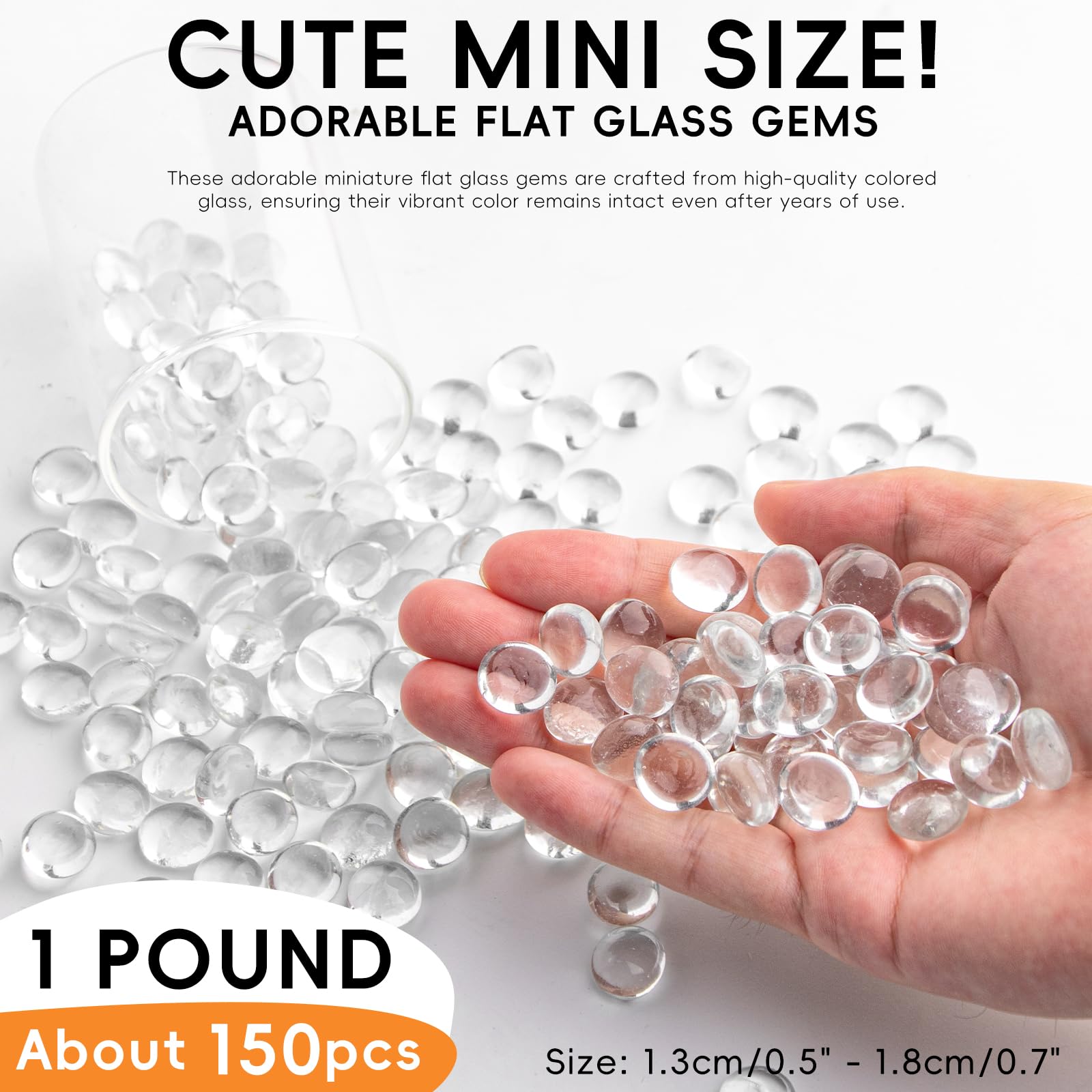 0.44KG Clear Glass Marbles,Transparent Mini Flat Glass Beads~150 PCS for Vase Fillers,Floral Bottom Mancala Gems Pebbles Fish Tank Rocks for Table Aquarium,Home Decor Art Craft Supplies(0.5"~0.7") - Image 2