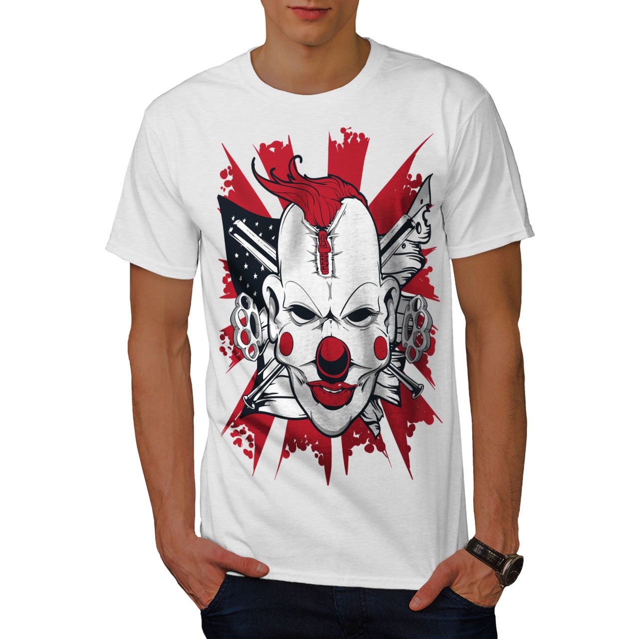 APSRA RETAILClown Scary Evil Horror Mens T-Shirt, Graphic Printed Tee 7806 White