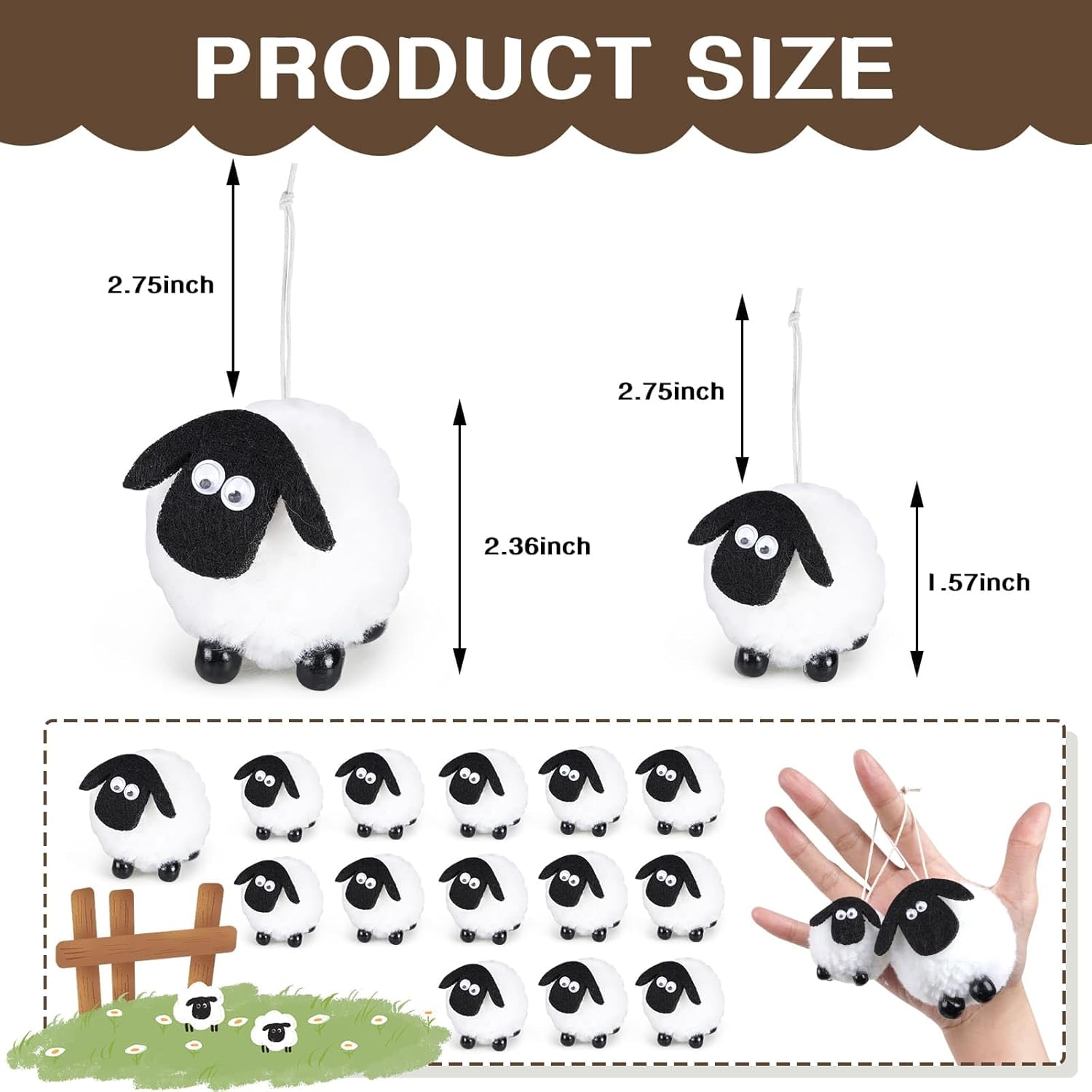 Small Stuffed Sheep Decor and 50Pcs Vinyl Decal,Mini Sheep Party Favors for Birthday Christmas Easter Celebration,Easter Basket Stuffers,Lamb Ornament and Gifts. (12&50PCS)