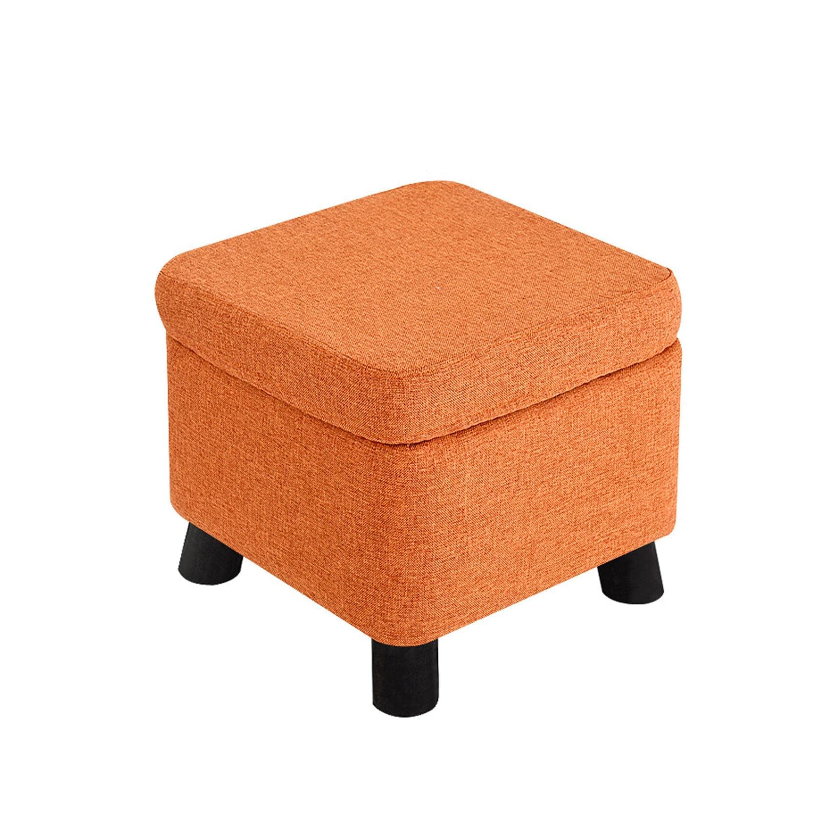 Tabouret de rangement en lin vert, petit pouf repose-pieds et coffre cube