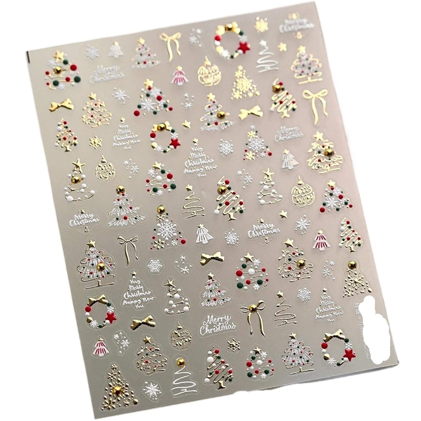 3pc 3D Metal Bead Nail Art Stickers - Snowflake Bowknot Wreath Stars for Winter Decals(Color1)