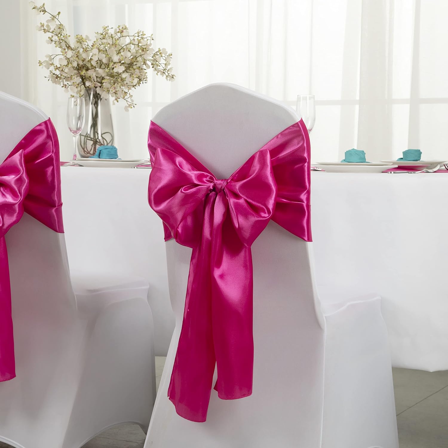 Horbaunal 12 Pack Hot Pink Satin Table Runner 12 x 108 Inch | Smooth Table Runners for Wedding Banquets Birthday Party