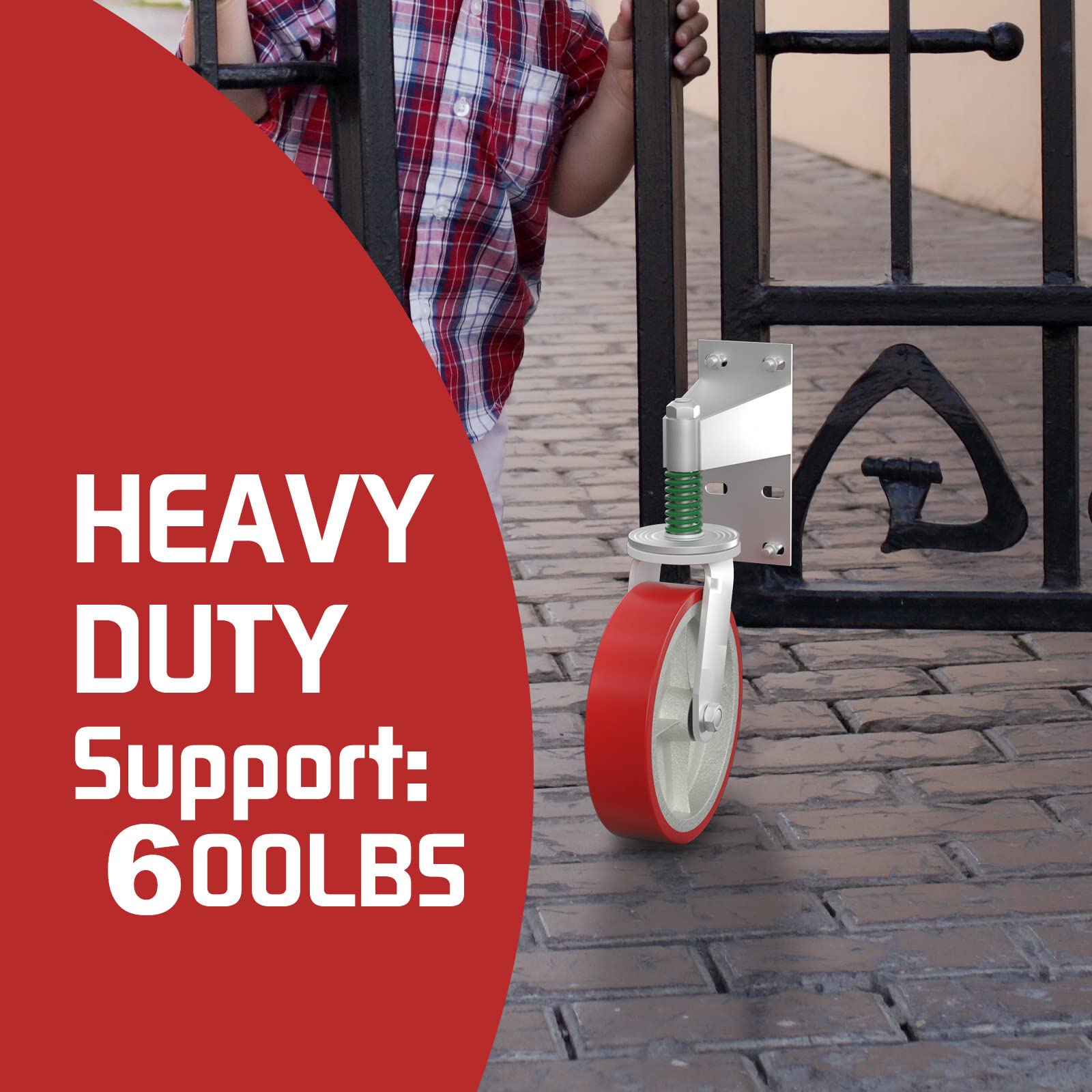 Gate Wheels Heavy Duty Spring-Loaded Gate Caster 6" For Wooden & Metal Tube Gate - View #4