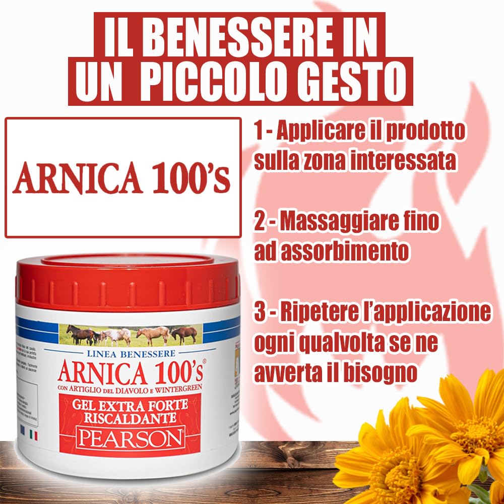 ARNICA 100'S - Arnica pour chevaux, Gel chauffant extra-fort Pearson [500ml]. Crème à l'arnica Gel fort griffe du diable et menthol. Pommade défatigante et relaxante