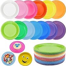 FAELNK 130 Stück DIY Bunt Pappteller Bunt Party Pappteller Rund 7 Inch Einweggeschirr Kindergeburtstag für Feste und Feiern wie Geburtstag oder Grillabend DIY Malerei (7 zoll)