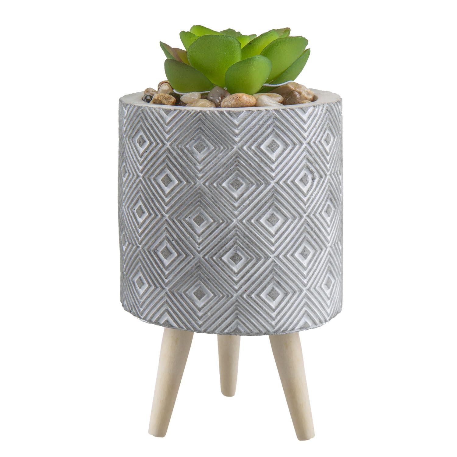 Vfm E-Store Grey Geo 15.7Cm Vfm - Artificial Plant Grey Geometric Indoor Potted Plastic Succulents Faux Plants For Office Desk Bedroom Kitchen House Decoration - 15. 7Cm Grey