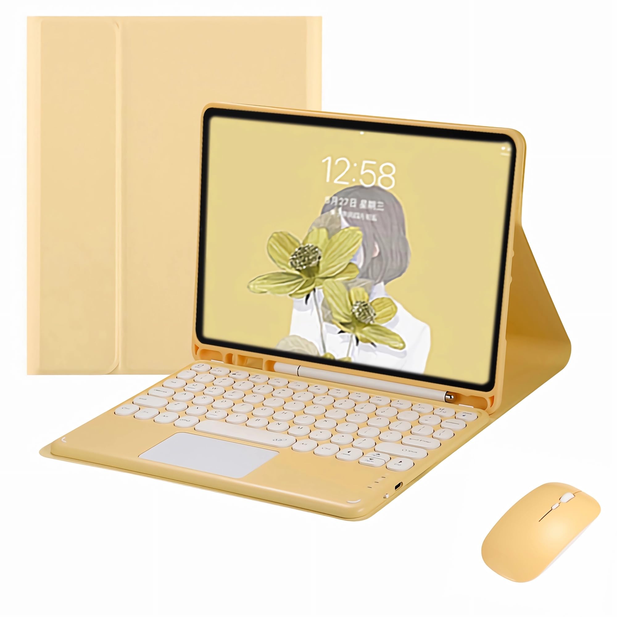 Clavier pour iPad Pro 12.9 2020 avec coque en cuir rouge, pavé tactile détachable et souris