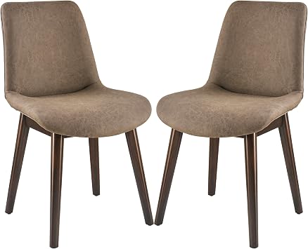 LEEMTORIG Set of 2 Mid Century Modern Dining Chairs, Matte Leather Upholstered Kitchen Dining Room Chairs, Solid Wood Side Chairs for Living Room Bedroom Outdoor Lounge Cafe, Coffee Brown CY-V66-CC