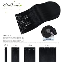 Vista 3 de WindTouch - Extensiones de cabello humano liso con pinzas, color negro azabache, 2.47 onzas, N.° 1, 12 pulgadas, 7