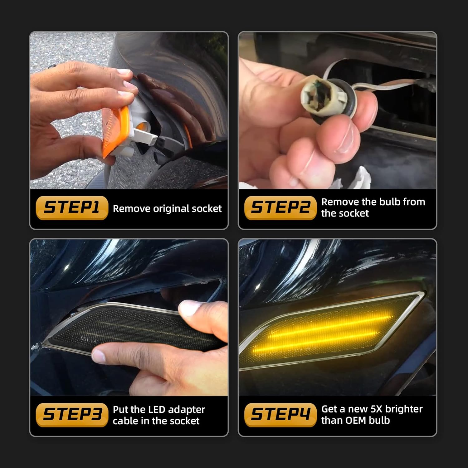 LED Side Marker Light Compatible with Mercedes Benz C-Class W204 C250 C300 C350 C63 AMG 2012 2013 2014 Front Amber Fender Bumper Lamps Smoked Lens