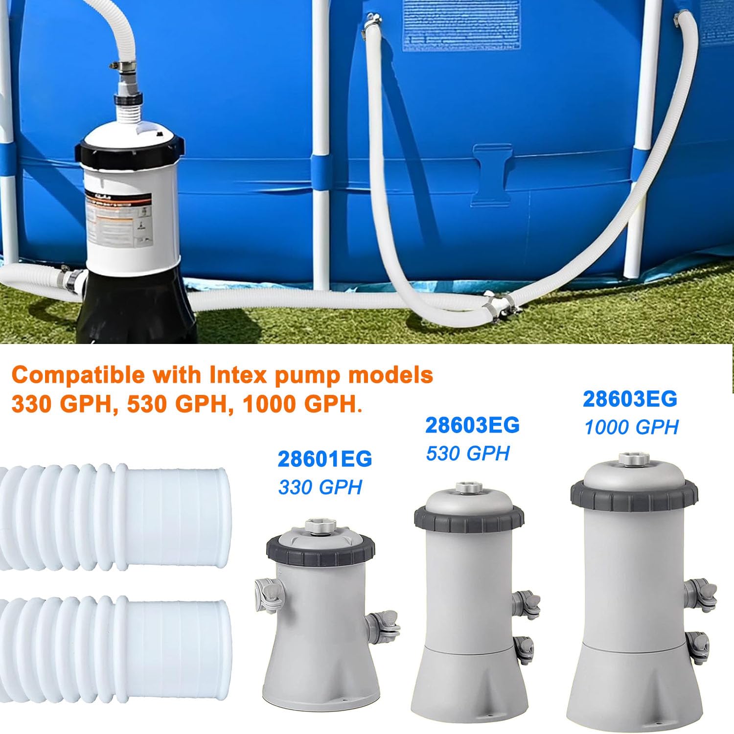 Tuyau Pompe A Sable 6 TUYAUX DE Piscine Pour Piscines Hors Sol, Tuyau De Pompe De 1,25 Tuyau Piscine 38mm Intex Avec Raccord