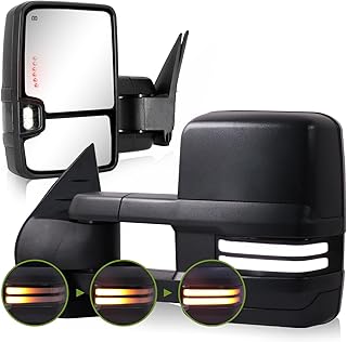 Siziom Switchback Towing Mirrors for 2007-2014 Chevy Silverado Tow Mirrors GMC Chevy Suburban Avalanche Sierra Yukon Tow Mirror Power Heated Turn Signal Light Reverse Light Manual Extendable Textured