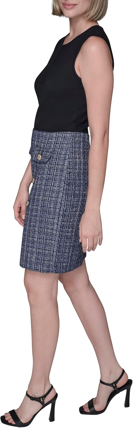 Karl Lagerfeld Womens Multi Textured Tweed A-line Dress - Image 3
