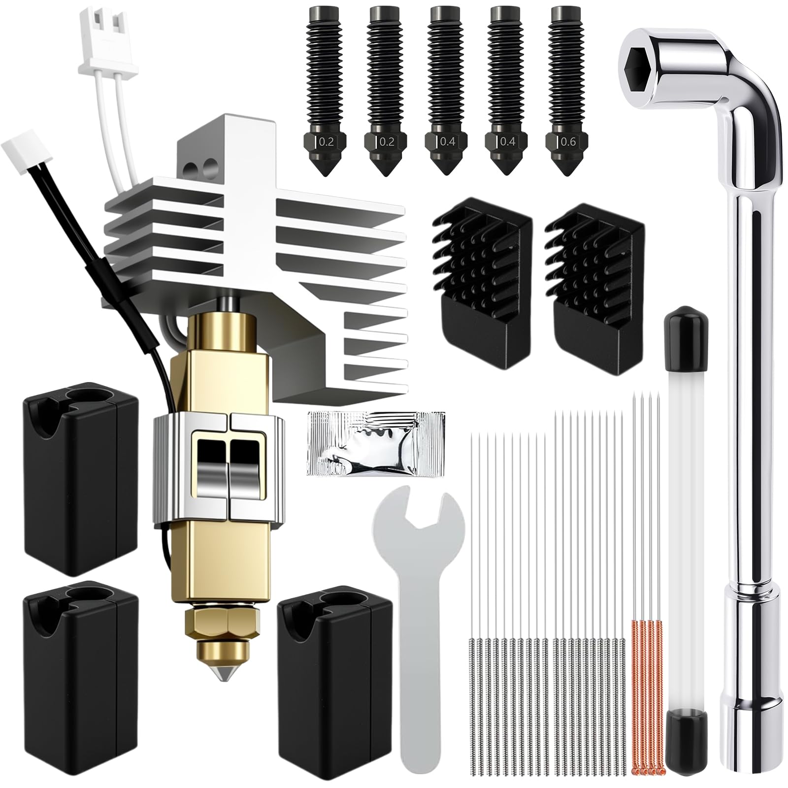 Ceramika Hotend 0,4 mm do Centauri Carbon Print Head Extruder Zestaw z silikonowym rękawem, szczotką silikonową, dyszami 0,2/0,4/0,6 mm, igłą czyszczącą, kluczem, smarem termicznym