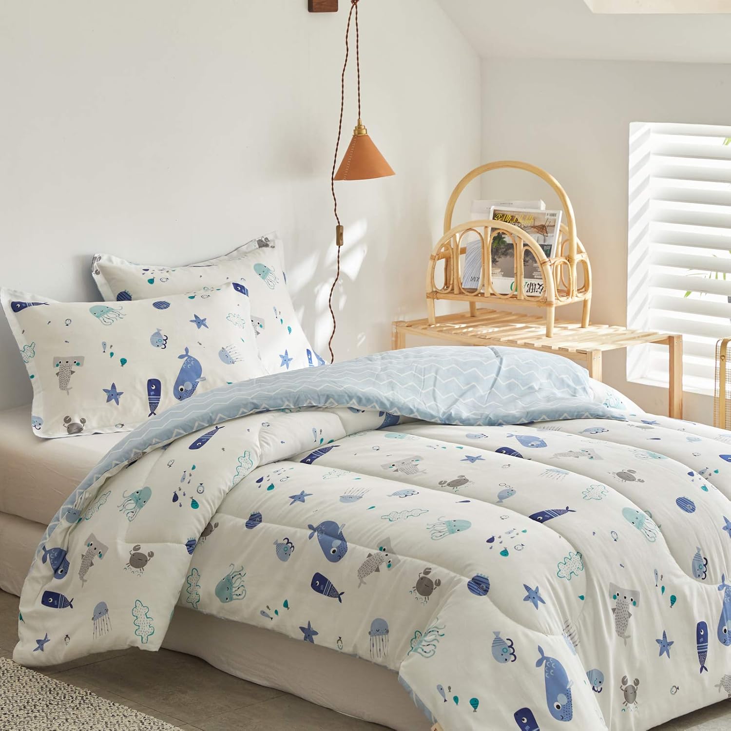 Joyreap 3pcs Premium Cotton Comforter Set for Kids Boys n Girls, Vibrant Ocean Theme Starfish Whale Crab Printed, Skin-Friendly Breathable Bedding Comforter for All Season (Twin, 68x88 inches) - Image 4