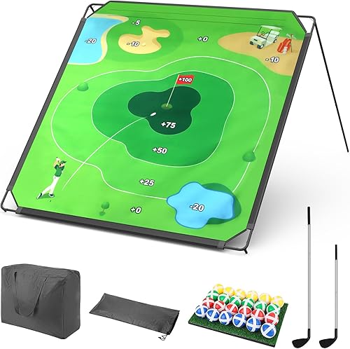 Juego Portátil de Chipping de Golf para Papás y Golfistas Júnior, Diversión en Interiores, Exteriores, Patio Trasero y Césped con 24 Pelotas
