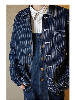 Men's Solid Color Tooling Railroad Denim Jacket Locomotive