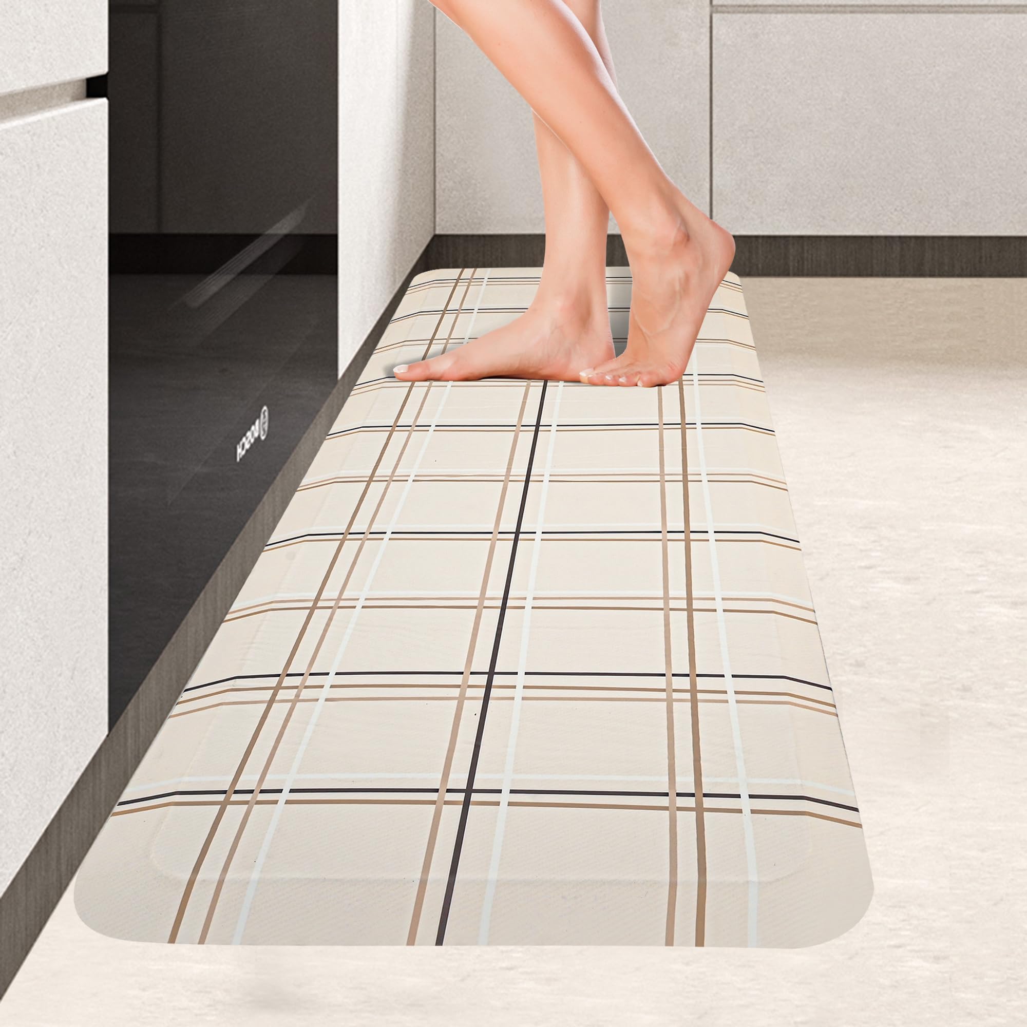 AMCOMFYAnti Fatigue Floor Mat (Intertwine-Beige, 17.3" X 60"- 0.87")
