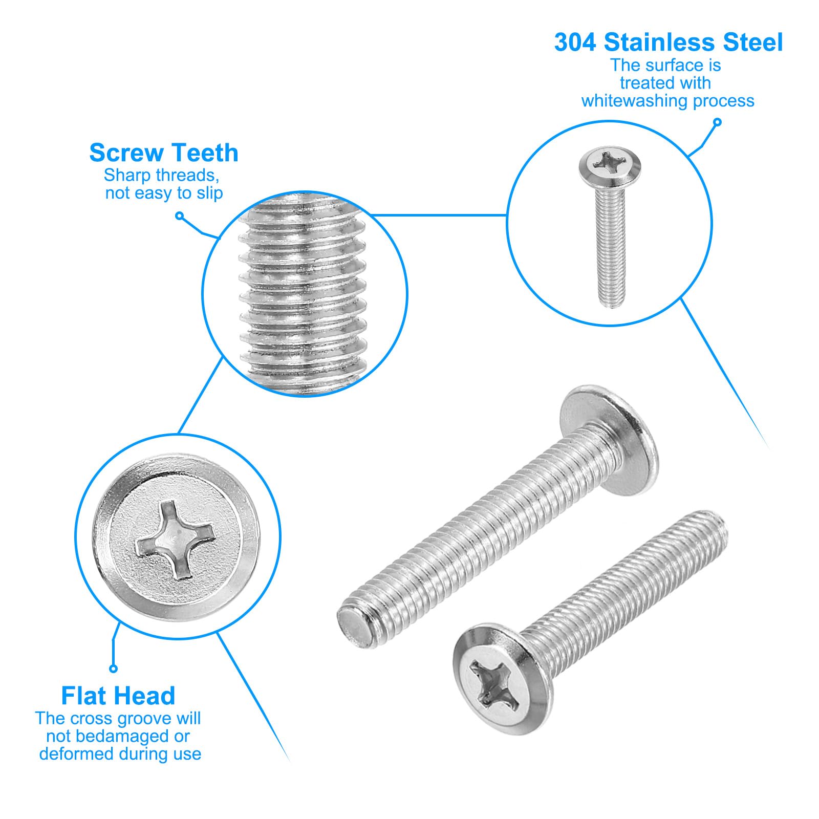 PATIKIL Flat Round Head Phillips Screws, 8 Pack M6-1 x 35mm Binding Screws 304 Stainless Steel 18-8 Full Thread - Image 3