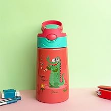 PDDFALCON 350ml Water Bottle for School Kids | Stainless Steel Insulated Spout Sipper Bottle for Boys & Girls | Leak-Proof Bottle ISI Certified (Sippy Aligator 350ml - Red)