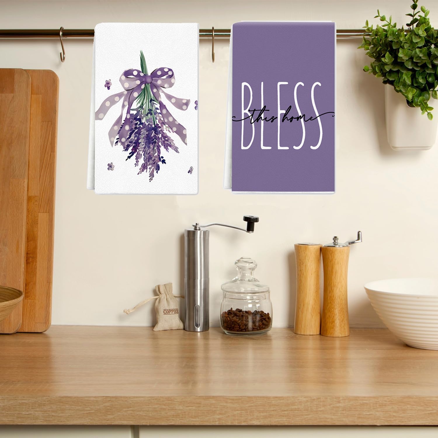 Purple Lavender Flowers Spring Kitchen Towels Dish Towels, Set of 3 16x24 inch Funny Housewife Farmhouse Rustic Bath Hand Towels for Mother's Day Housewarming Gift - Image 4