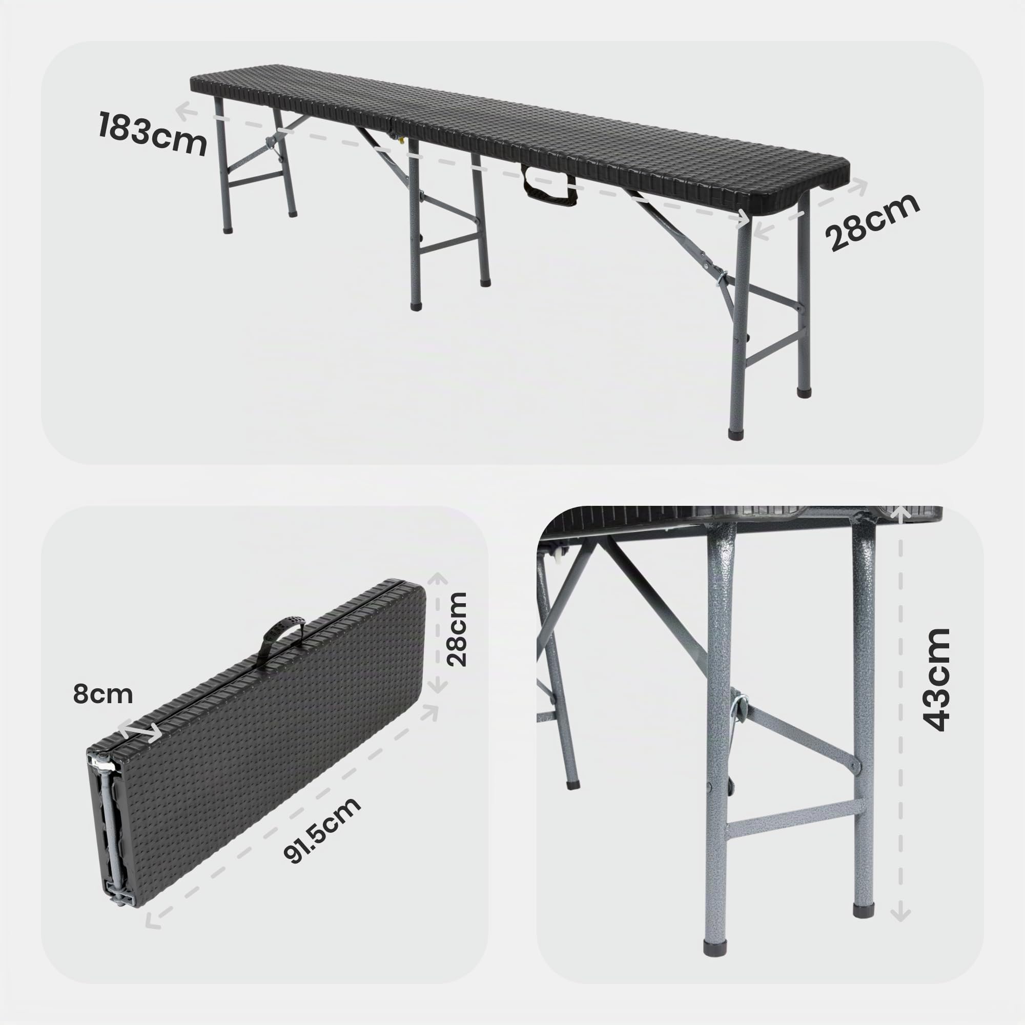 AREBOS Set tavolo pieghevole da campeggio con 2 panche | Set tavolo da giardino effetto rattan per 8 persone | Resistente UV e intemperie | Struttura in acciaio stabile | Facile da trasportare