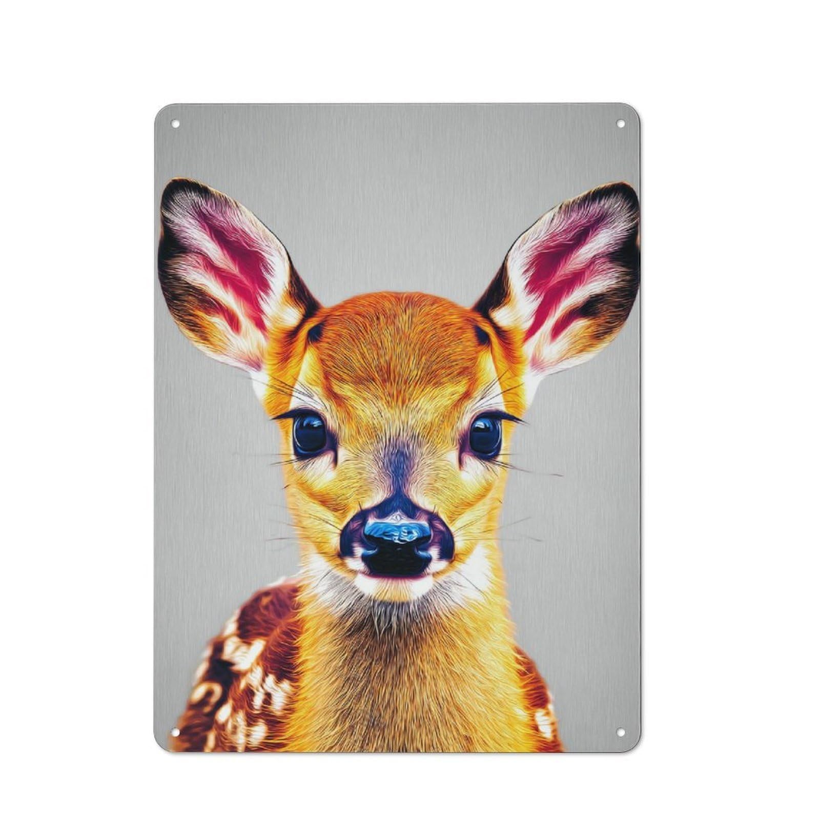 Decorative Tin Sign with Whimsical Deer Portrait Design 40x30cm, Farmhouse Cottage Wall Art for Farmhouse Kitchen, Pantry Or Dining Area