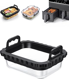 iHomara Borosilikatglas Auflaufform Airfryer, mit Silikongriffen und Deckel