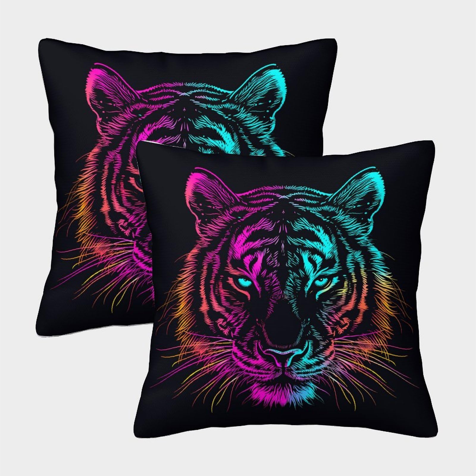QFVANSIYO Luminous Tiger Pattern 3D Printed Pillowcase Microfiber Bedroom Decor Tiger Print Pillow Cover for Adult Home 50x50cm