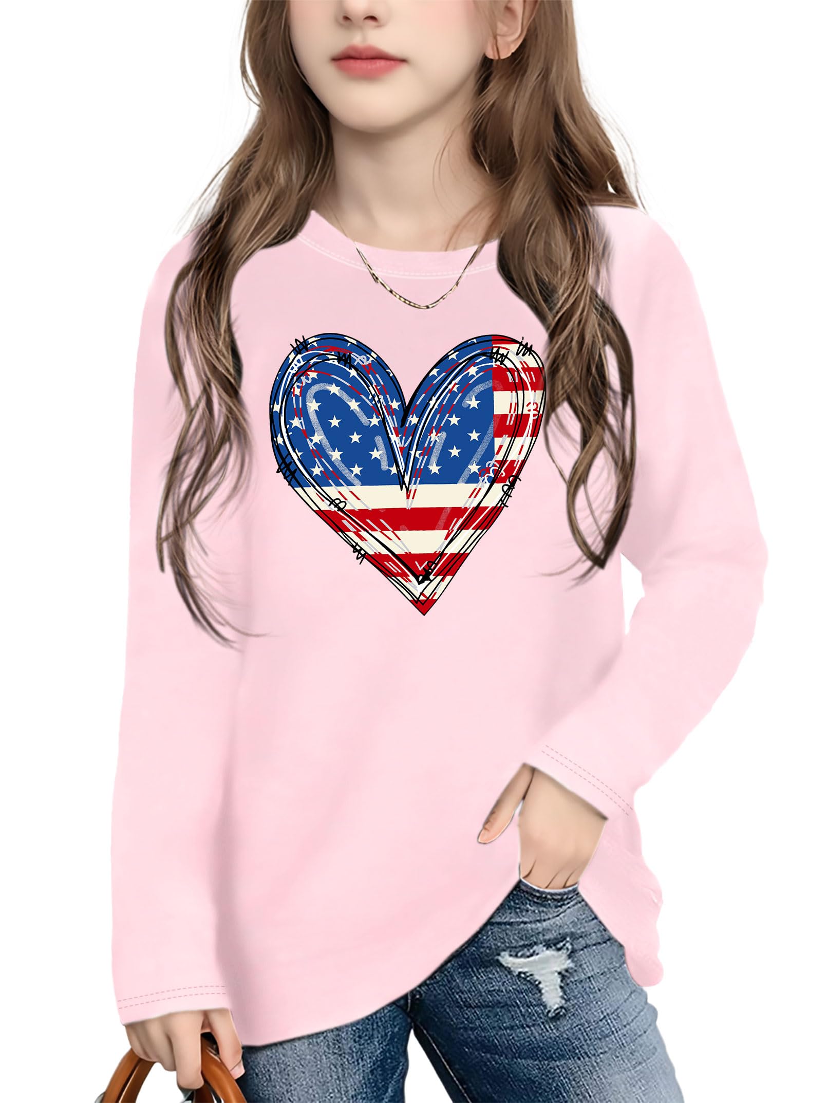 Ithalt 4th of July Outfit Kids Girls American T Shirt USA T-Shirt Fourth of July Tops Patriotic Long Sleeve Tops