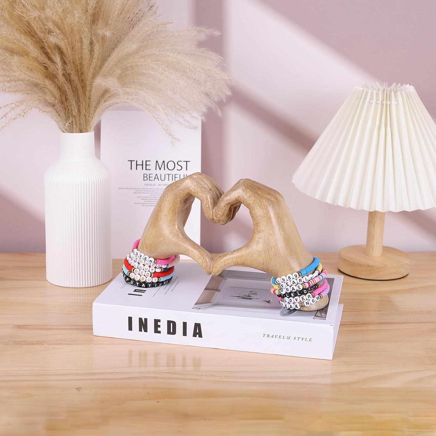 WUBIANJIE Wooden Heart Hands Sculpture Boho Living Room Decor, Aesthetic Shelf Decoration, Ideal for Coffee Table, Shelves, Home, Bedroom, Birthday, Wedding Table Decor, and Symbol of Love - Image 8