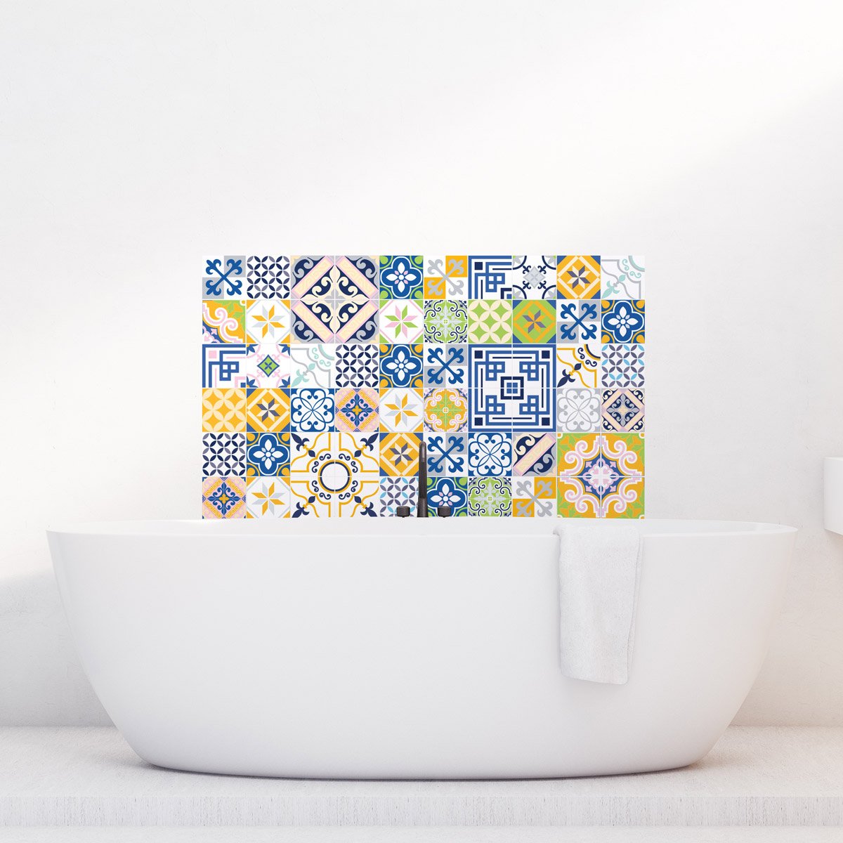 Ambiance-Live 15 Adesivi Per Piastrelle Mosaico – Adesivi Piastrelle Bagno E Cucina – Effetto Mattonella Cemento – 10x10 Cm – Multicolore