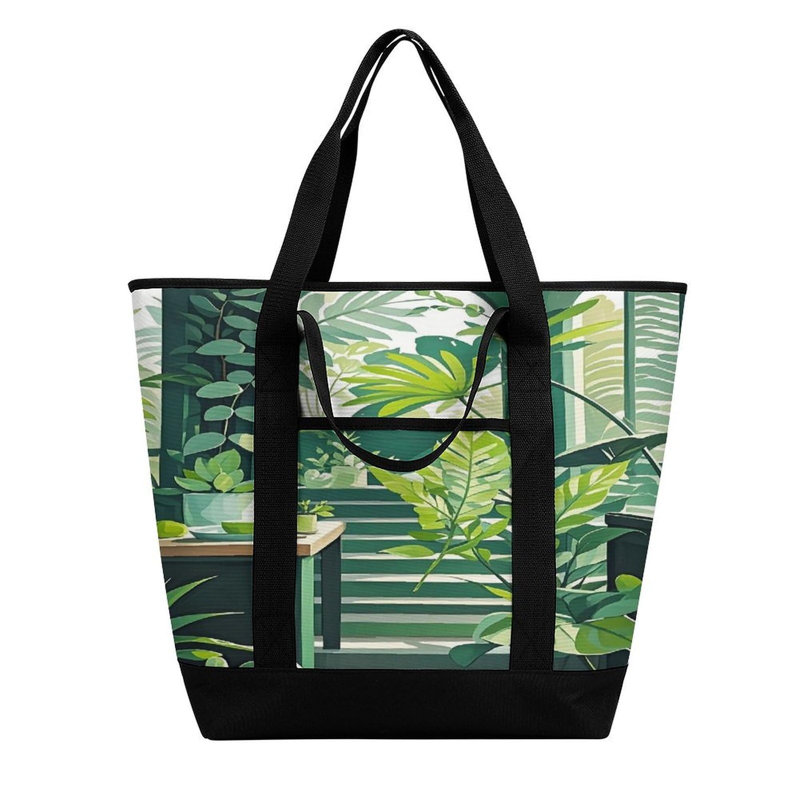 Borsa per la spesa isolata verde scuro e verde, riutilizzabile, grande capacità, a prova di perdite, borsa per la spesa portatile, borsa termica per la spesa