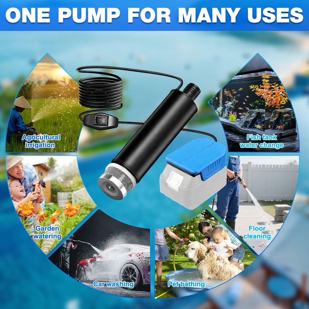 Pompe a Eau Sans Fil pour Batterie Makita 18V, 100W 20V Portable Pompe a Eau Batterie, 635 GPH pour Douche de Jardin, Flaque, Camping, Camping-Car, Cale, Aquarium