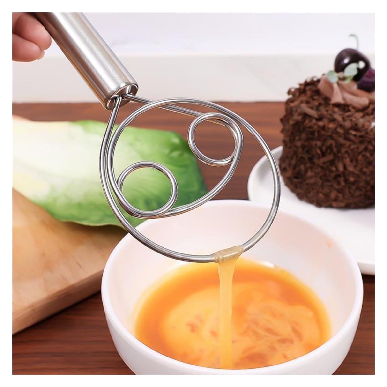Edelstahl-Teigbesen mit ergonomischem Griff, manueller Mixer for Backen, Schneebesen, Creme-Rührwerkzeug(PP green)