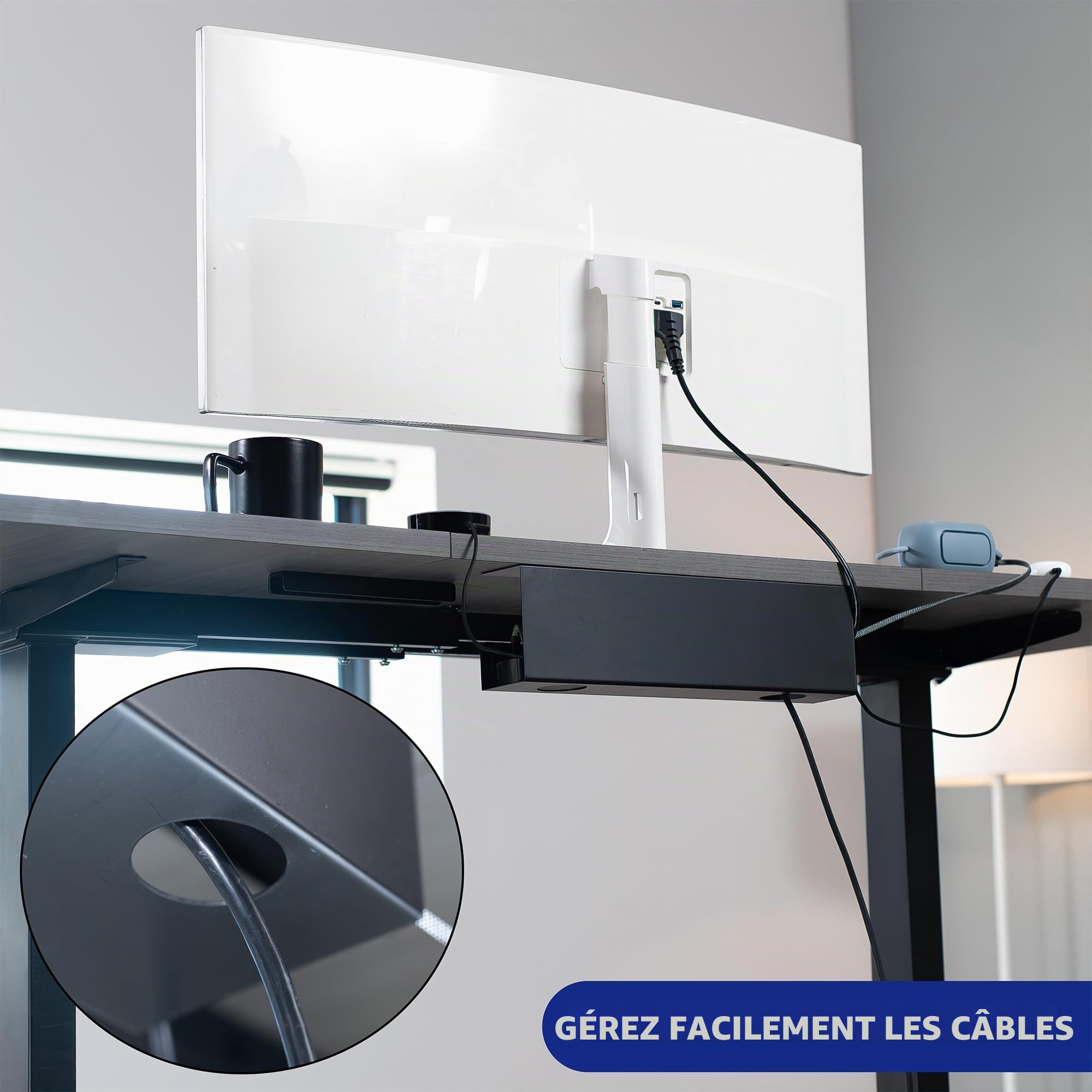 Vivo DESK-AC06-1C Plateau de Gestion de câbles, Support de multiprise, Organisateur de câbles, pour Bureau et Maison, Noir, 43,2 cm