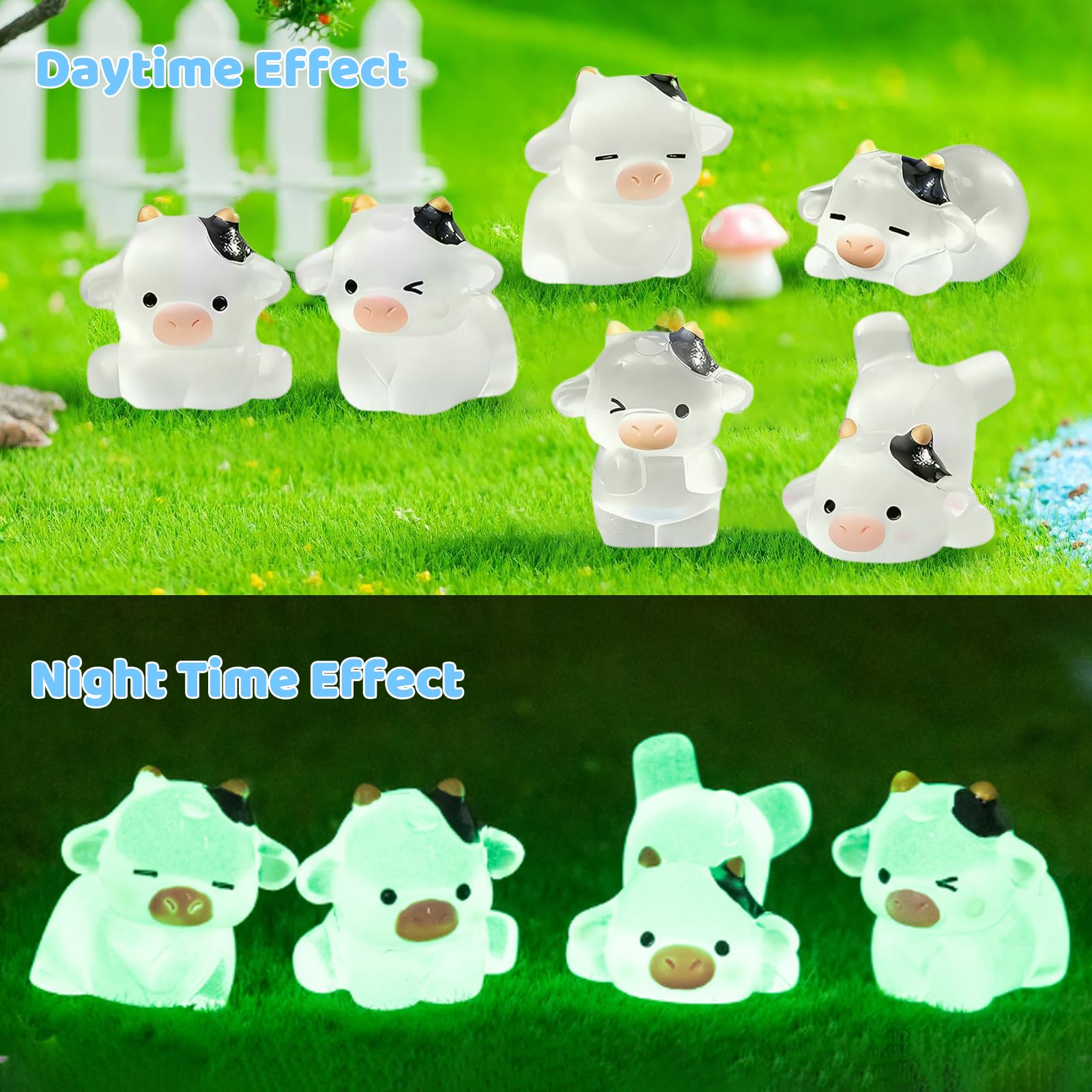 DAVBNM 12 Pcs Mini Cow Figurines, Tiny Resin Luminous Animals - Image 4