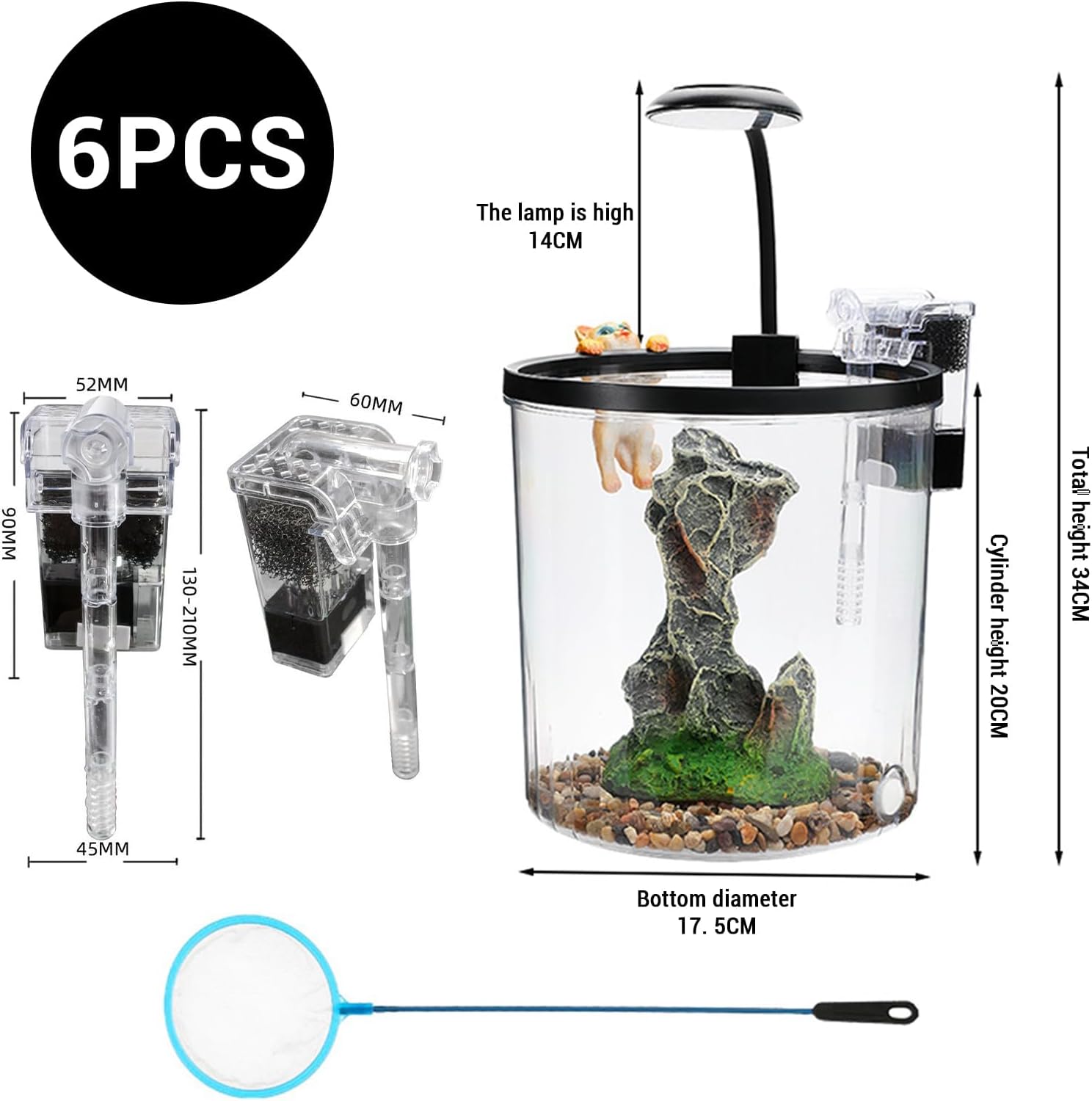 GarveeLife 1.5 Gallon Small Fish Tank, Betta Fish Tank kit with LED Light, Oxygen Generator, Fish Tank Starter Kits for Beta,Goldfish